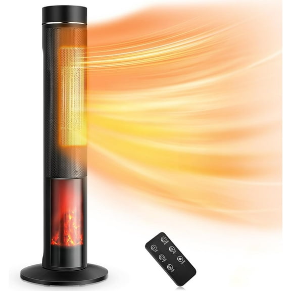 36" Tower Space Heater for Large Room, 1500W PTC Electric Heater with Adjustable Thermostat, 4 Modes, 3D Flame,12H Timer, Oscillating, Remote Control, Heater for Indoor Use, Bedroom,Office