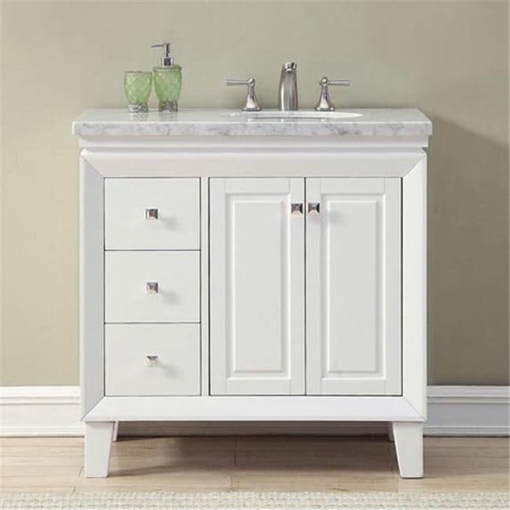 36" Transitional Bathroom Vanity Carrara Marble Top Single Sink Cabinet ...