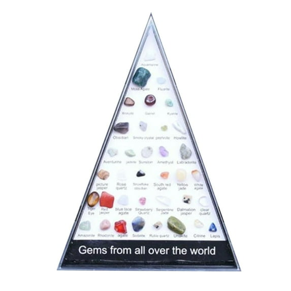 36 Types Natural Gemstone Collection, Triangle Cut Raw Mineral Specimens Ornament for Collectors, Display in Beautiful Case, Rock Polishing & Study