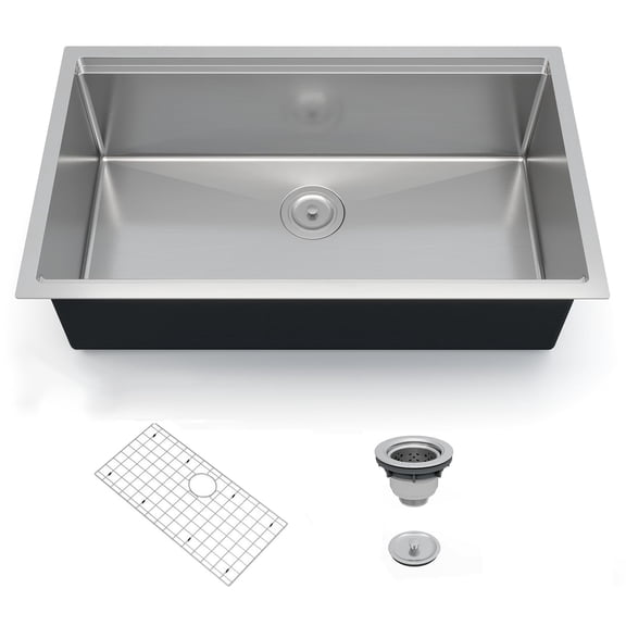 36" Undermount Kitchen Sink - Stainless Steel Single Bowl with Drainer