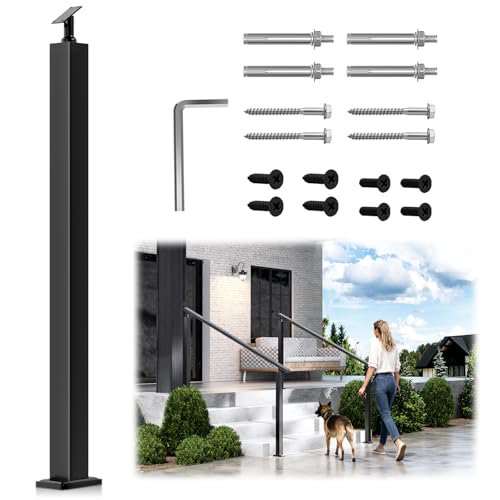 36" Undrilled Railing Handrail Post for Stair, Heavy Duty Stainless Steel T304 Holeless Railing Post for Outdoor Use, Non-Perforated Black Deck Post for Steps Fit Commercial ADA Standards