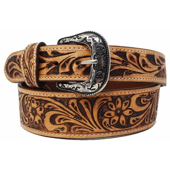36  Unisex 2" Western Floral Tooled Full-Grain Leather Belt 26RT81T2