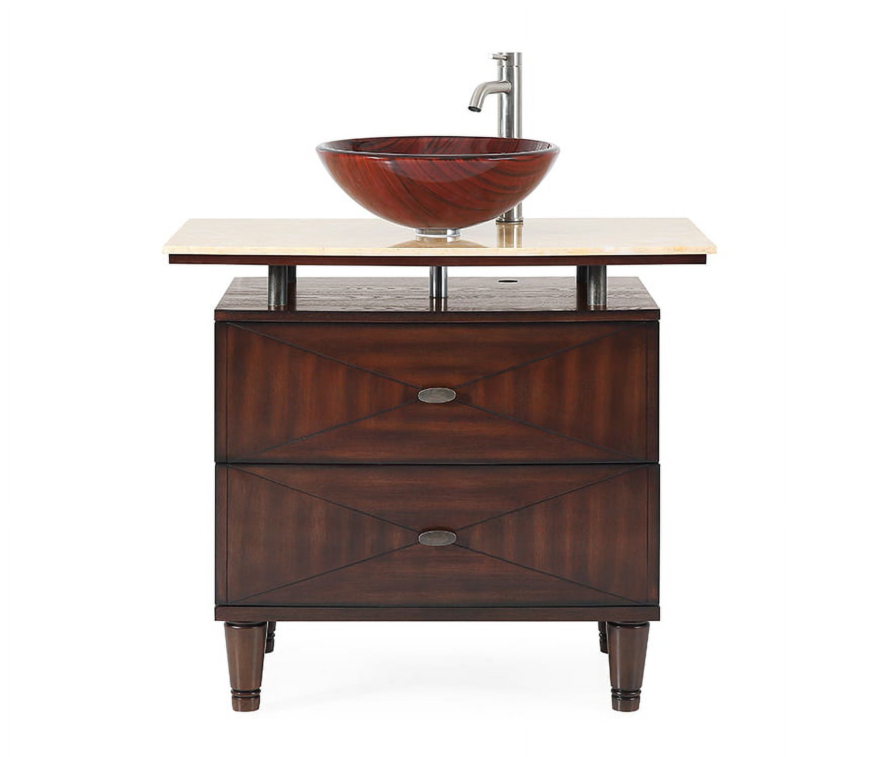 Valentina 36'' Medium Brown Birch Wood Vessel Sink Vanity with Marble Top