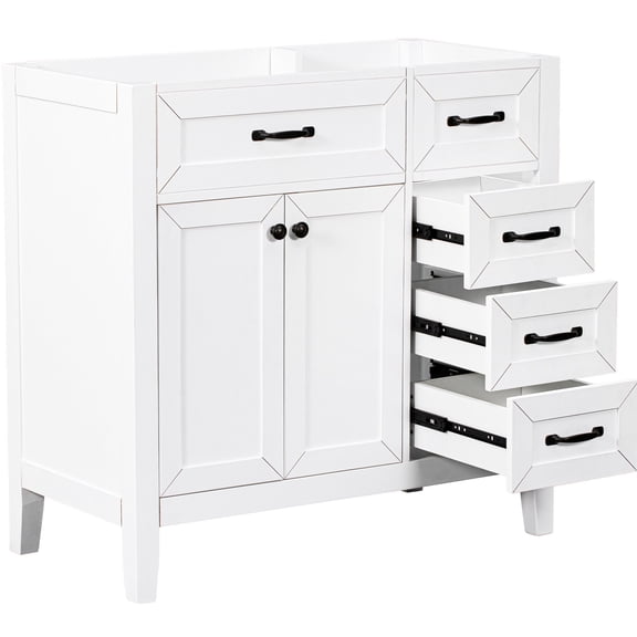 36" Vanity Base | Multiple Storage Spaces, Slide Drawers | For Shampoo, Tissue Paper