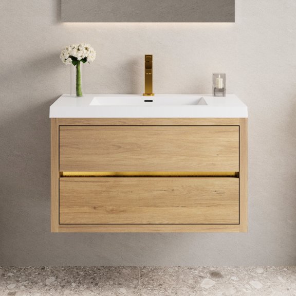 36" Vanity, U-Shape Drain Design - Separates Storage and Drainage - Bathroom Utility - Ensures Hassle-Free Use