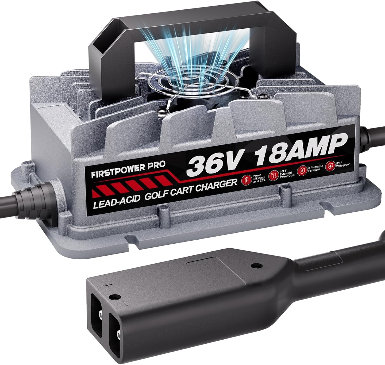 36 Volt Golf Cart Battery Charger for EZGO TXT Golf Carts, 36V 18A Golf Cart Charger with D Style Plug, 4-6 Hour Full Charge Trickle Charge, Lead Acid Battery Charger - IP67 Waterproof Design