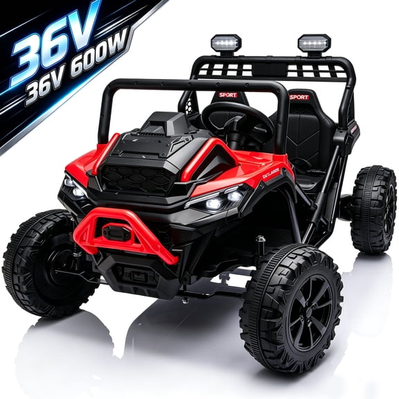 36 Volt UTV Ride on Toys for Big Kids, 2 Seater 600W Kids Dirt Bike, 4-8 MPH Speed, Metal Frame, Bluetooth Music, Four Wheeler Carros Eléctricos Para Niños (Red)