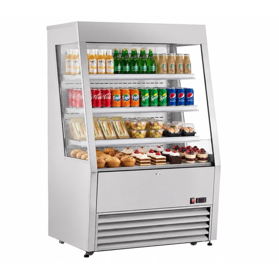 36" W 11.3 Cu.Ft. Open Air Refrigerator Display Merchandiser, Grab & Go Cooler for Uber Eats DoorDash Pickup, Commercial Refrigerated Display Case