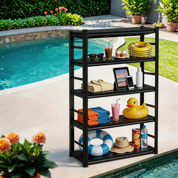 36''W Garage Shelving with Fences,5 Tier Heavy Duty Metal Garage Storage Shelves,3000 lbs Adjustable Standing Shelf for Warehouse,Basement,Kitchen,Thickened Double-Layer Posts 72''H × 16''D