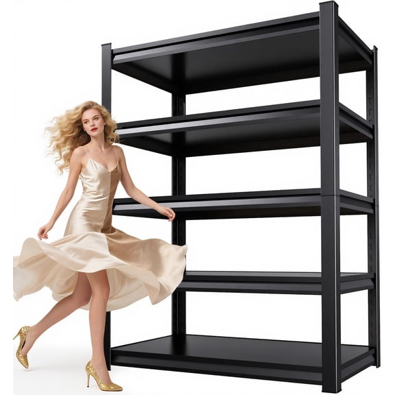 36" W Garage Shelving Heavy Duty Garage Storage Shelves Metal Shelving Unit 5T Adjustable Industrial Utility Shelf Black Organization Rack for Warehouse Storage,72" H x 36" W x16 D