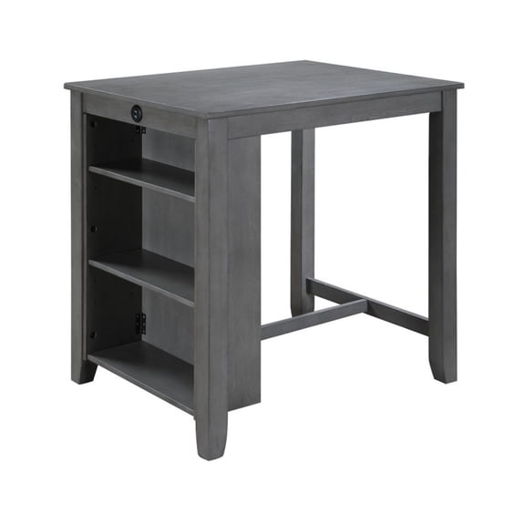 36"W Gray Finish Counter Height Dining Table for Small Spaces - USB Charging Ports 3 Shelves MDF & Veneer Construction
