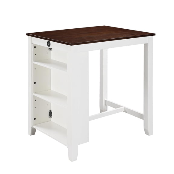 White Modern Counter Height Dining Table with USB Ports and Shelves for Small Spaces