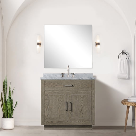 36" W X 22" D Grey Oak Bathroom Vanity With Marble - Solid Wood Frame, , Soft Close, Fully Assembled Unit 36 In. 22 Bath Surface Installed