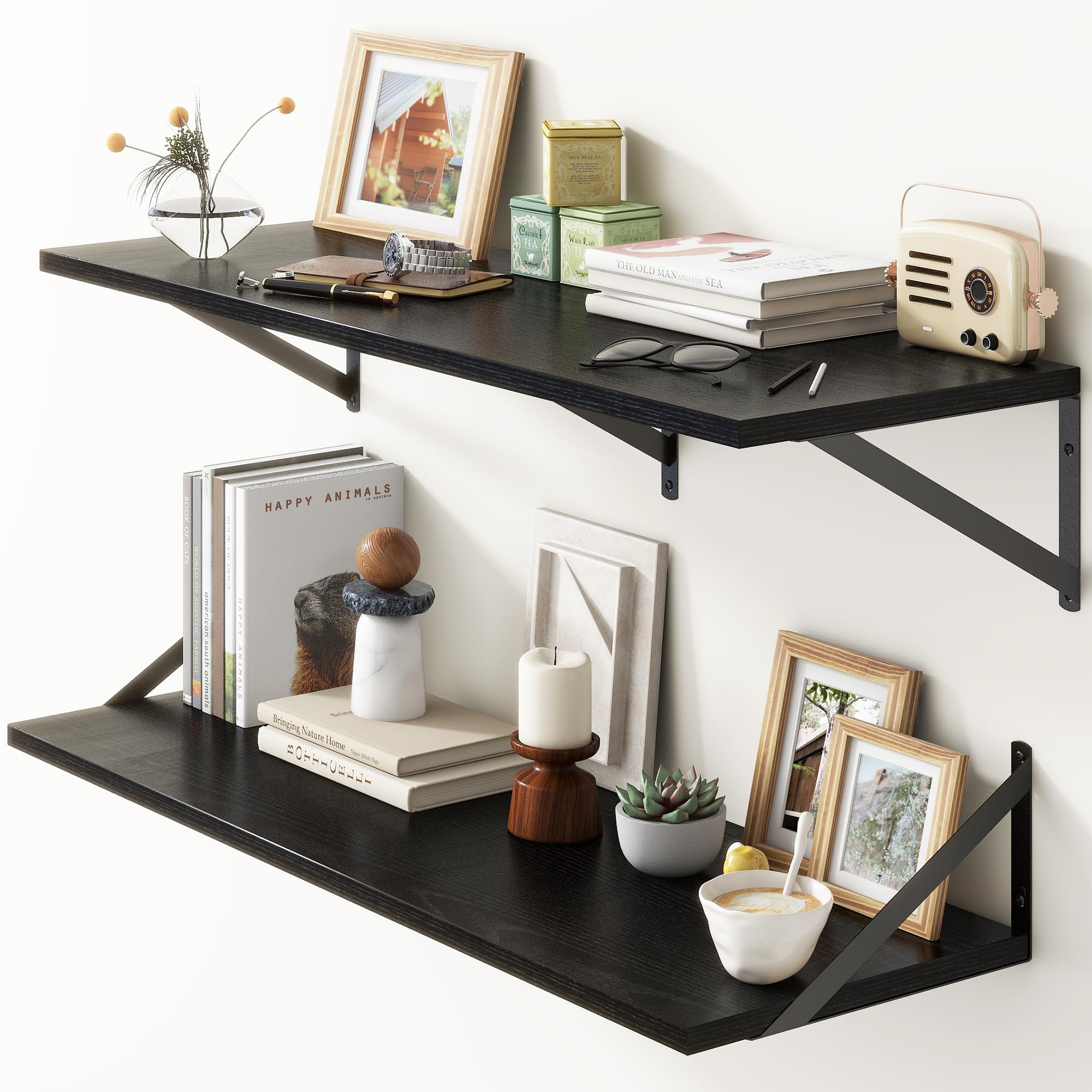36"W x 12"D Floating Shelves, Black Deep Floating Shelves for Wall with ...