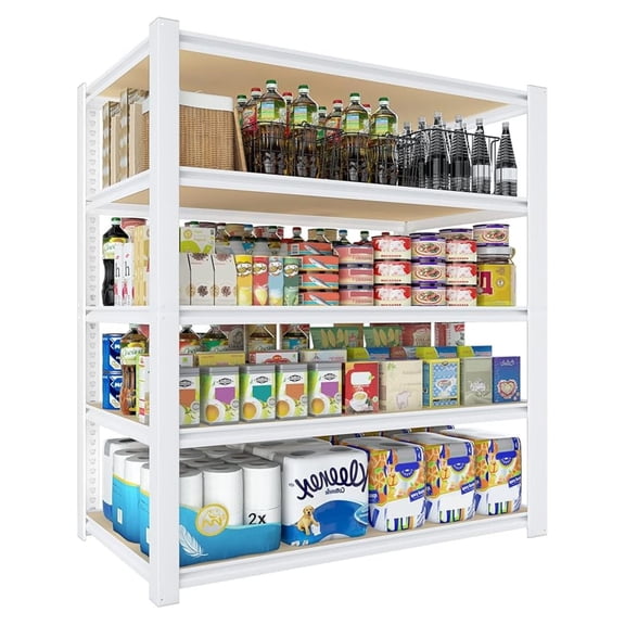 36" W x 16" D x 72" H Closet Storage Shelves - 5 Tier White Metal Connector Shelving, Adjustable Heavy Duty Garage Shelves, Utility Rack Organizer Shelf for Kitchen Pantry Closet Garage