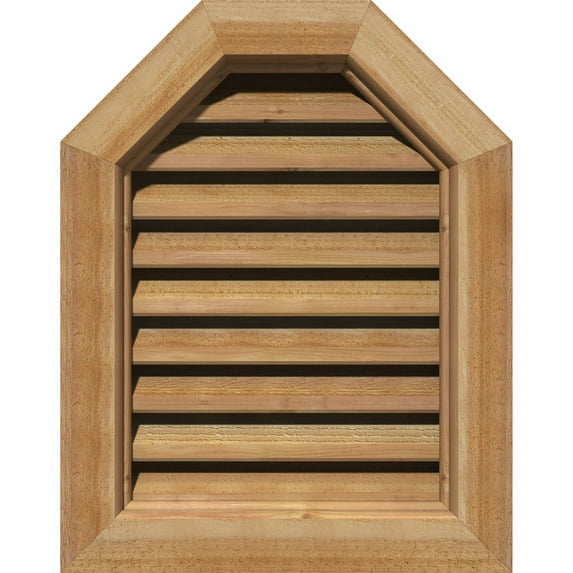 36"W x 16"H Octagonal Top Gable Vent (41"W x 21"H Frame Size): Unfinished, Functional, Rough Sawn Western Red Cedar Gable Vent w/ Brick Mould Face Frame