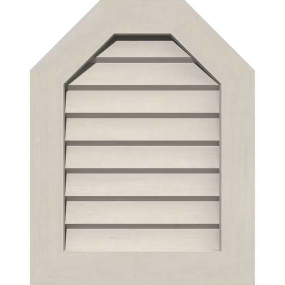 36"W x 16"H Octagonal Top Gable Vent (41"W x 21"H Frame Size): Primed, Non-Functional, Smooth Pine Gable Vent w/ Decorative Face Frame