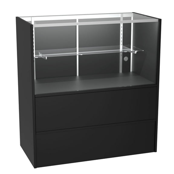 36" W x 18" D x 38" H - Glass Display Cabinet for Retail - Wood Black Full Vision Display Showcase with LED Lights and Storage Space