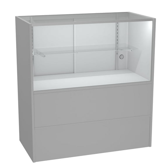 36" W x 18" D x 38" H - Glass Display Cabinet for Retail - Wood White Full Vision Display Showcase with LED Lights and Storage Space