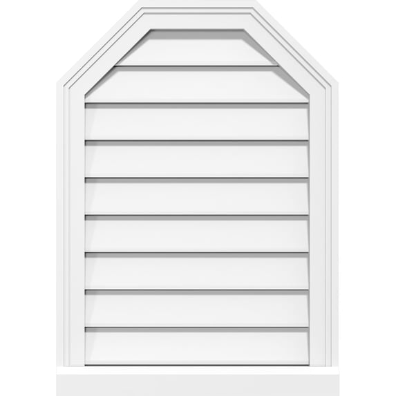 36"W x 30"H Octagonal Top Surface Mount PVC Gable Vent: Functional, w/ 2"W x 2"P Brickmould Sill Frame