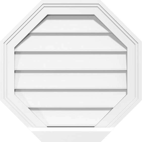 36"W x 36"H Octagonal Surface Mount PVC Gable Vent: Non-Functional, w/ 2"W x 2"P Brickmould Sill Frame