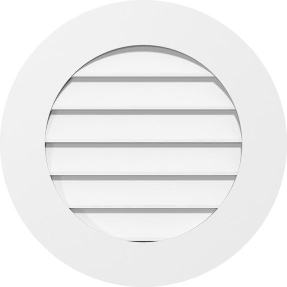 36"W x 36"H Round Surface Mount PVC Gable Vent: Non-Functional, w/ 3-1/2"W x 1"P Standard Frame