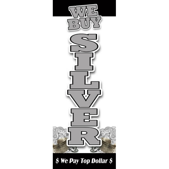36" WE BUY SILVER VERTICAL DECAL sticker gold appraisals precious stone rings