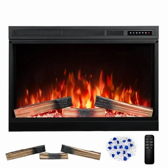 36" Wall Mount Electric Fireplace,Adjustable Flame Colors & Temperature,Remote Control,Timer,750W/1500W