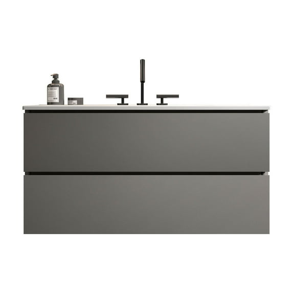 36" Wall Mount Space Grey Bathroom Vanity with Ceramic Sink with Three Faucet Holes, Large Storage Floating Bathroom Vanity for Modern Bathroom, Pre-assembled