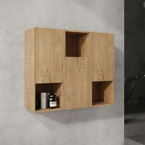 36" Wall Mounted Bathroom Cabinet Set of 3 - Oak Finish Floating Storage with Soft-Close Doors
