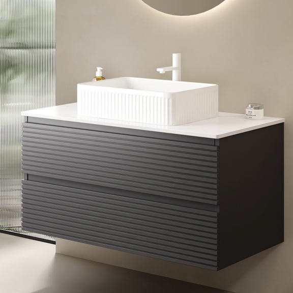 36" Wall Mounted Modern Bathroom Vanity Cabinet | Anti - fouling, Ample Drawer Storage | Skin - like Gray Paint on Drawers | All Parts for Installation