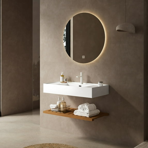 36" Wall-Mounted Vanity in Dark Walnut / Easy Assembly for Quick Setup