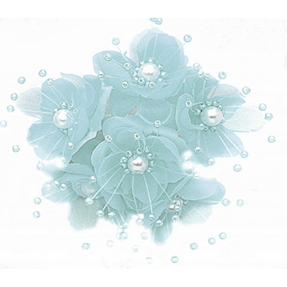 36 Wedding Bridal Pearl Satin Organza Flower Favor Pick - Light Blue