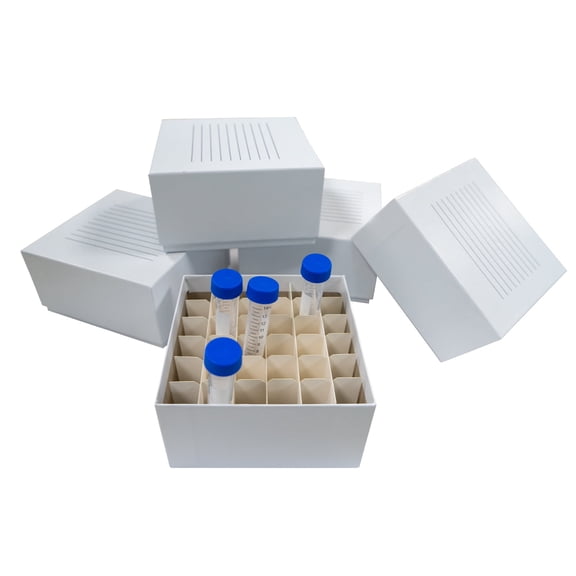 36-Well Lab Freezer Box with Lid, Cryo Storage Box for 15ml Centrifuge Tubes, Cardboard Freezer Lab Box, White, 5 Pcs/Pack