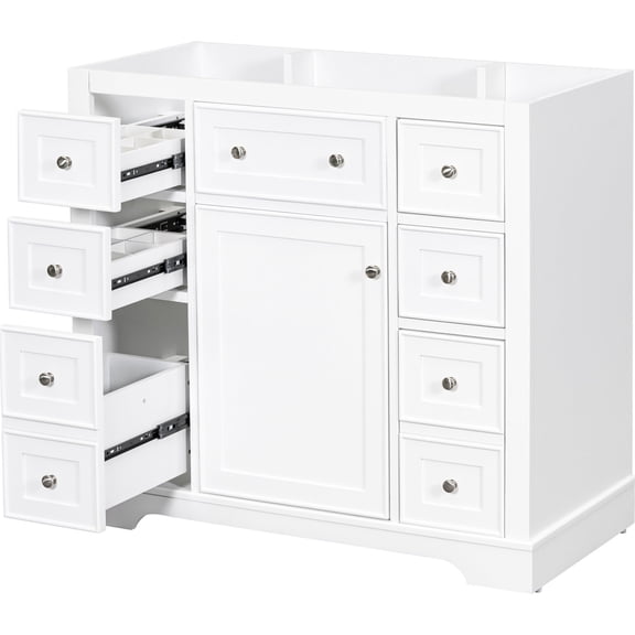 36" White Bathroom Cabinet Base, Painted Surface / Easy-to-Follow Assembly Guide