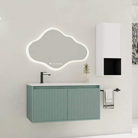 36" White Combination - Open Shelves in Side Cabinet - Bathroom Organization - Store Essentials Orderly