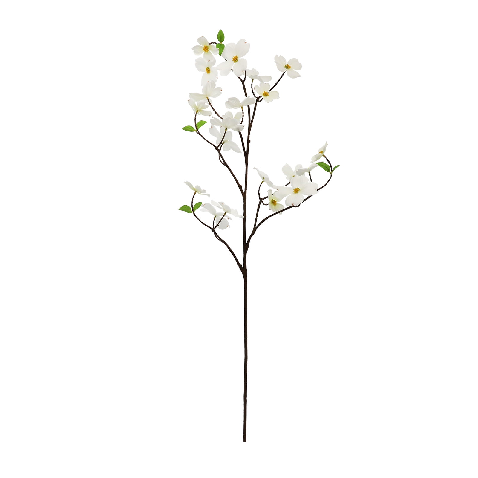 36" White Dogwood Stem with Green Leaves
