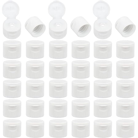36 White Flip Top Caps 1.2 Inch Diameter Reusable Plastic Bottle Caps for Shampoo Lotion Oil Soap More
