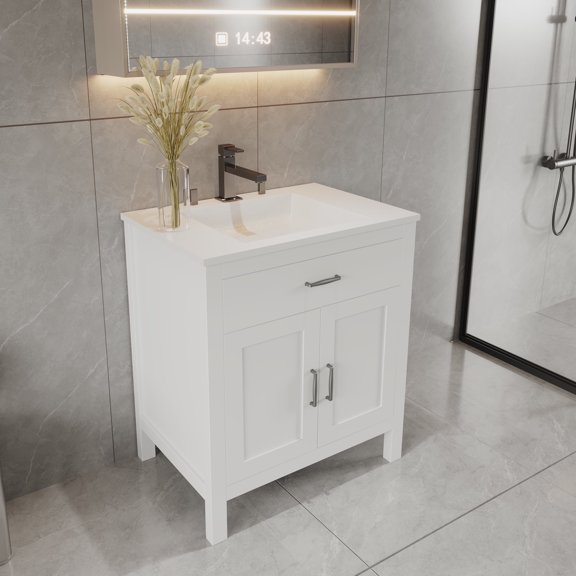 36" White Freestanding Bath Vanity Tip-Out Drawer Sink Cabinet Without Top
