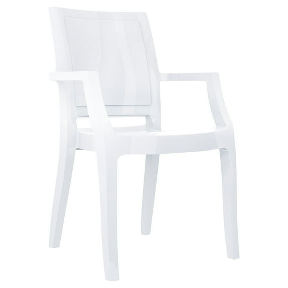 Luxury Commercial Living 36" White Glossy Stackable Outdoor Patio Dining Chair
