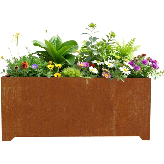 36" White Rectangular Planter, 36x15x15 Inch Large Metal Flower Box with 6 Drainage Holes, Raised Bottom, Galvanized Outdoor Planter for Patio Garden Deck, Heavy Duty Planter for Vegetables Shrubs