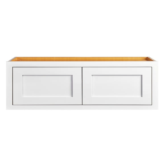 36 " Wide 12" Tall 24" Deep Refrigerator Wall Cabinet Snow White Inset Shaker Double Doors - Unassembled