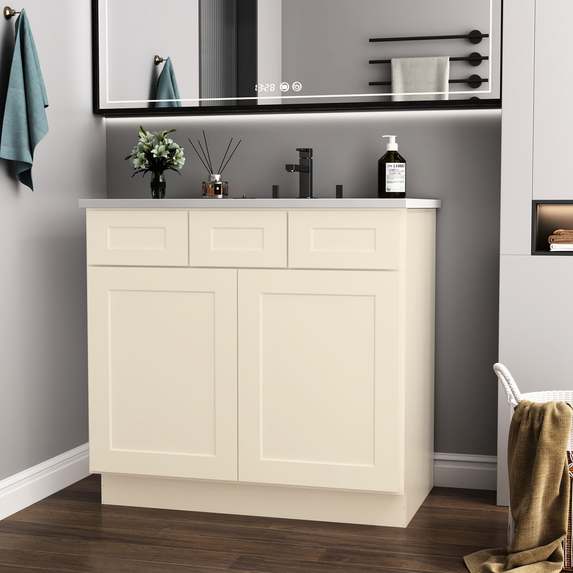 36" Wide Antique White Floor Cabinet for Vanity | Multi-purpose in ...