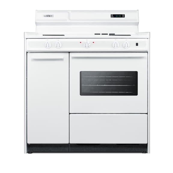 WEM430KW 36 Freestanding Electric Range with 4 Burners 2.92 Cu. Ft. Capacity Storage Drawer Clock w/ Timer & Porcelain construction in White"