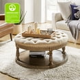 thumbnail image 1 of 36'' Wide Round Ottoman Large Coffee Table with Storage Tufted Wood Legs Home Living Room Linen, 1 of 8