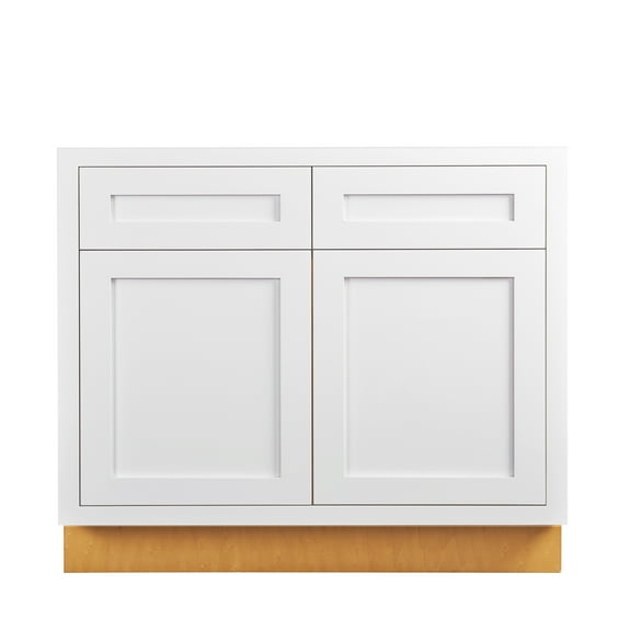 36" Wide Sink Base Kitchen Cabinet Snow White Inset Shaker - Double Door With False Front Drawer - Unassembled