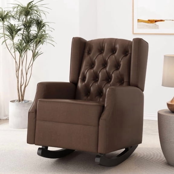 36" Wingback Tufted Cozy Oversized Sofa Chair, Modern Single Sofa with Rocking Function, Upholstered Recliner Sofa Chair with Wood Frame for indoor leisure space, Dark Brown