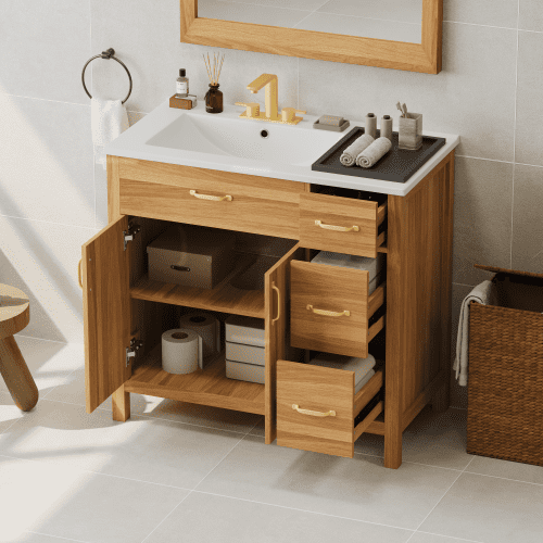 36" Wood Bathroom Vanity with Solid Wood Frame Free-Standing