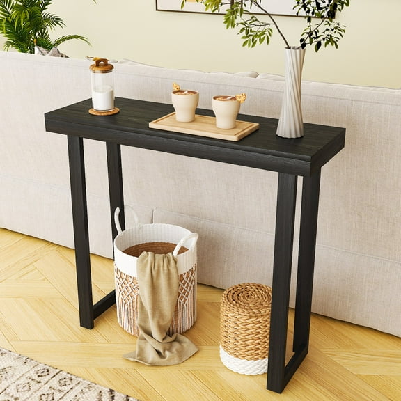 36" Wooden Simplistic Console Table, Black TV Stand Display Center Mid-Century Stylish Sofa Side Table for Entryway, Hallway, Foyer, Living Room