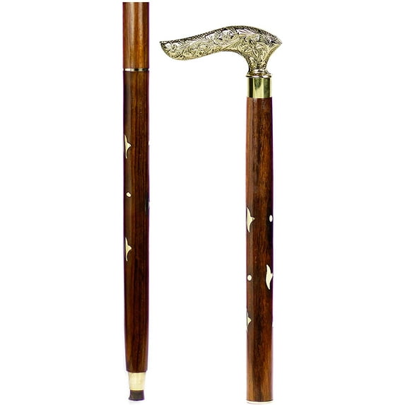 Aluminum & Brass Decorative Rosewood Walking Cane | Full Size Walking-Stick for Men & Women |